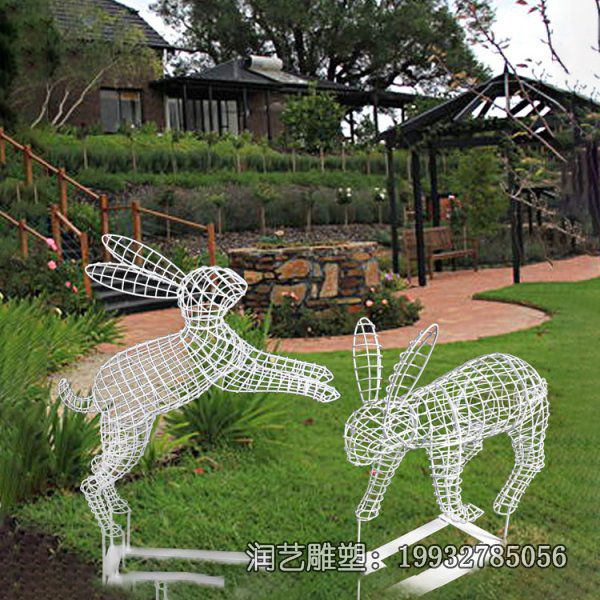 城市动物不锈钢兔子雕塑 城市动物不锈钢兔子雕塑