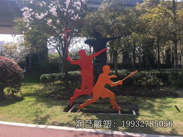 草坪不锈钢打羽毛球抽象雕塑 草坪不锈钢打羽毛球抽象雕塑