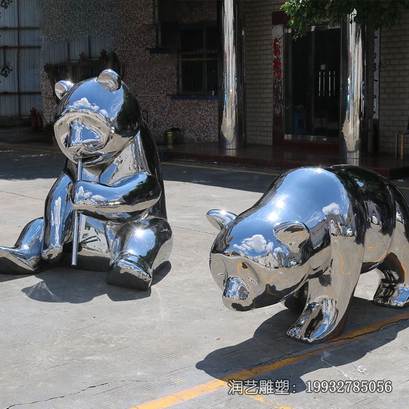 景区不锈钢熊猫雕塑 景区不锈钢熊猫雕塑