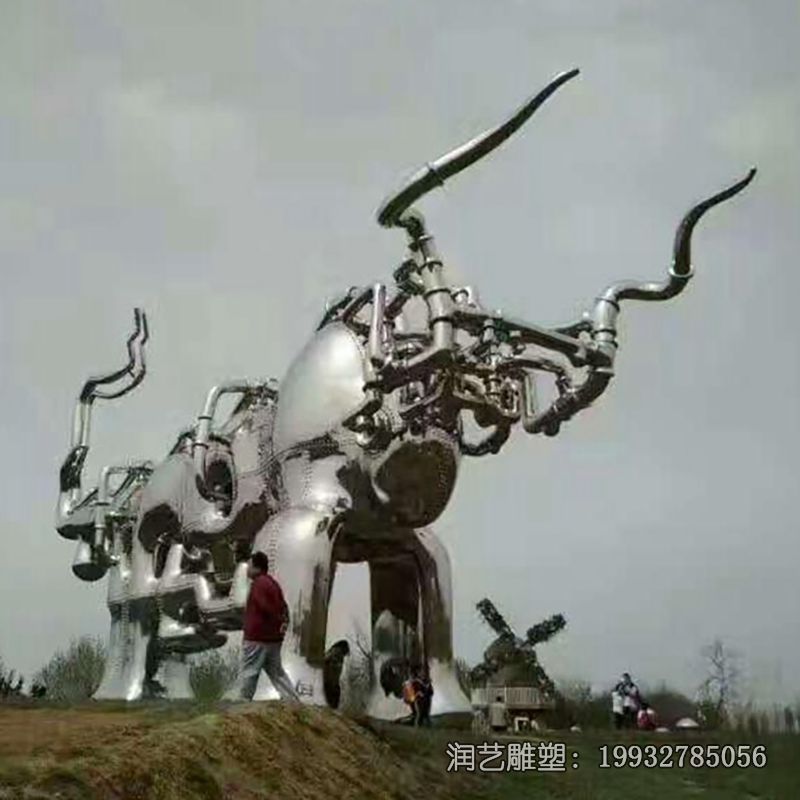 游乐场不锈钢牛雕塑 游乐场不锈钢牛雕塑