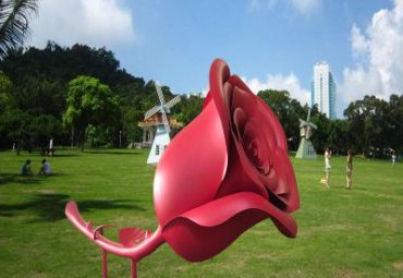 小区不锈钢玫瑰花雕塑