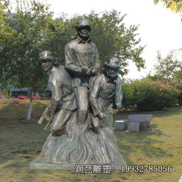 公园铜雕消防人物雕塑 公园铜雕消防人物雕塑