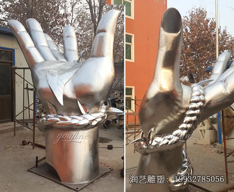 商业街不锈钢手雕塑 商业街不锈钢手雕塑