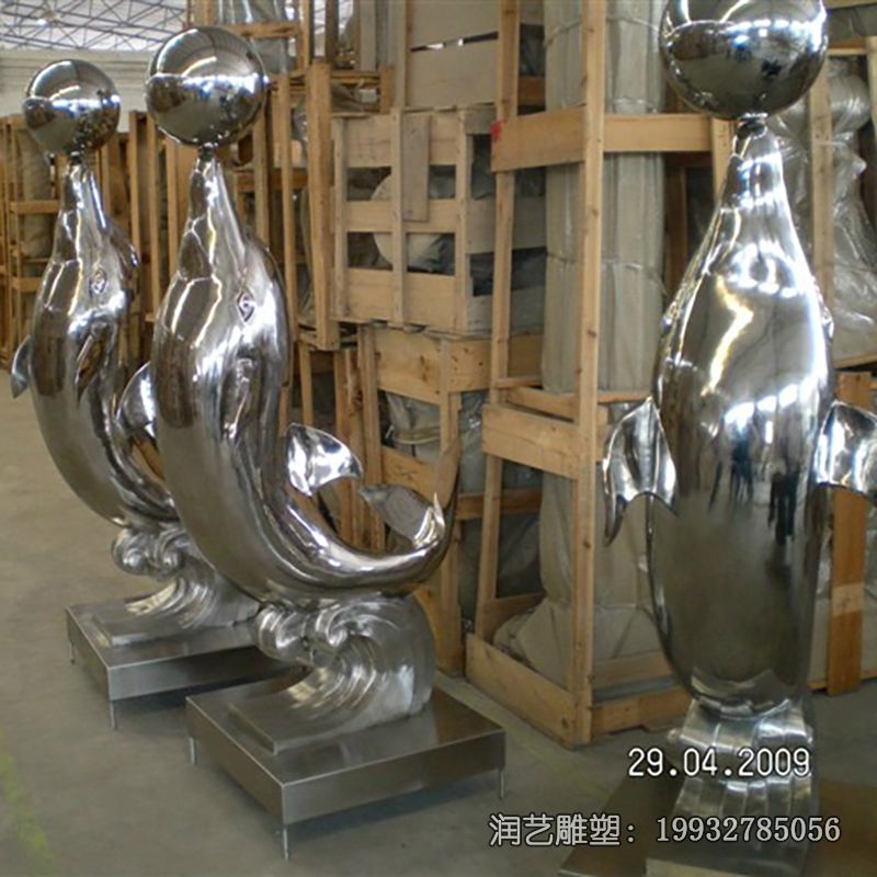小区不锈钢海豚雕塑 小区不锈钢海豚雕塑
