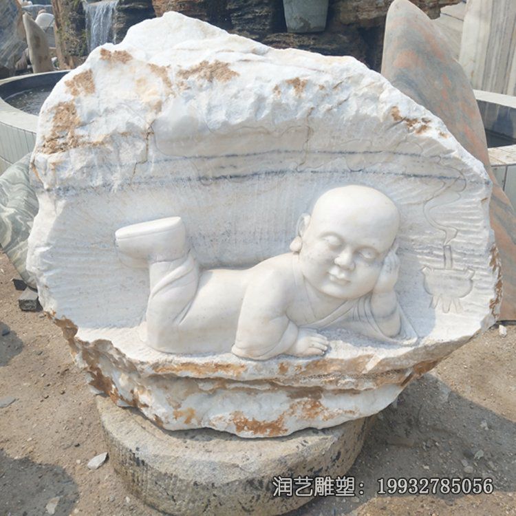 企业石雕小和尚雕塑 企业石雕小和尚雕塑