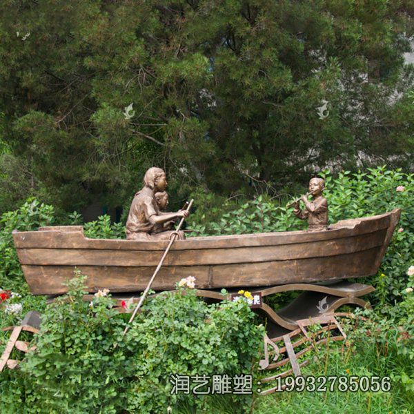 公园铜雕划船人物雕塑 公园铜雕划船人物雕塑