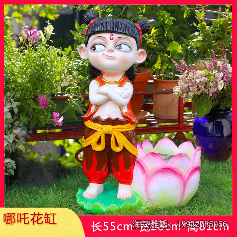 草坪玻璃钢哪吒雕塑 草坪玻璃钢哪吒雕塑