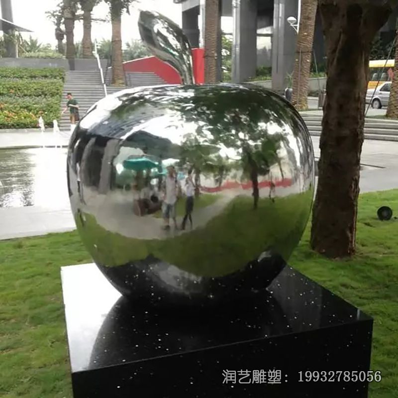 草坪不锈钢苹果雕塑 草坪不锈钢苹果雕塑