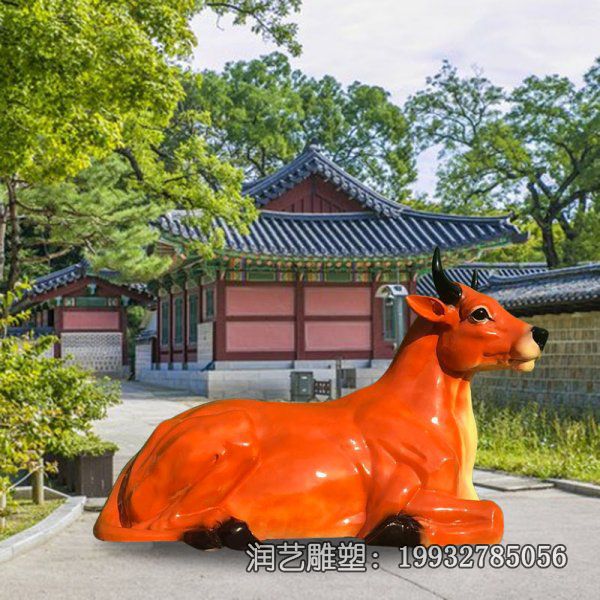 公园玻璃钢黄牛雕塑 公园玻璃钢黄牛雕塑