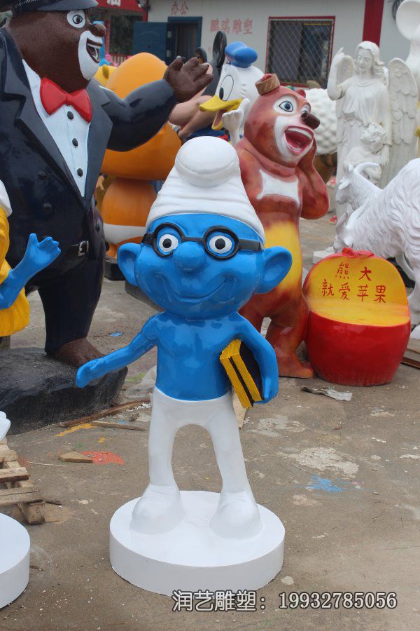 广场玻璃钢蓝精灵雕塑 广场玻璃钢蓝精灵雕塑