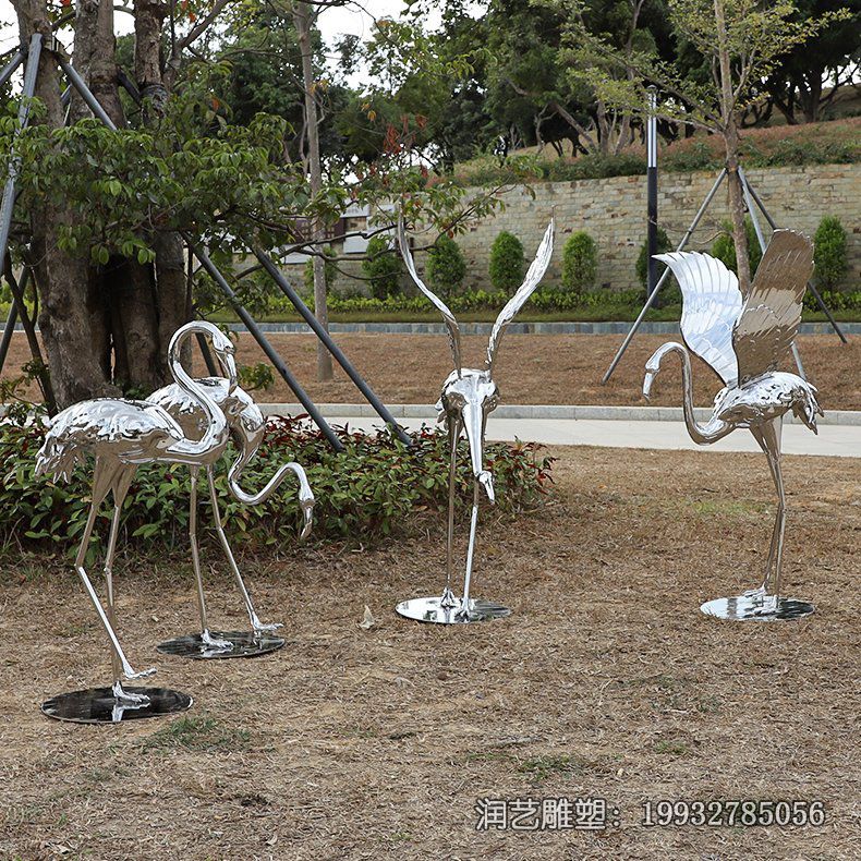 草坪不锈钢火烈鸟雕塑 草坪不锈钢火烈鸟雕塑