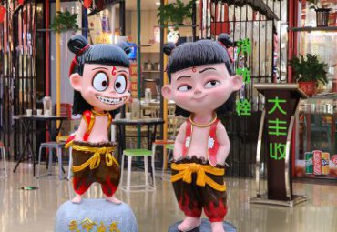 景区玻璃钢哪吒卡通雕塑