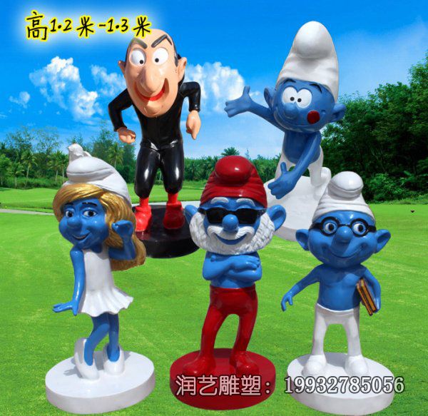 广场玻璃钢蓝精灵雕塑 广场玻璃钢蓝精灵雕塑