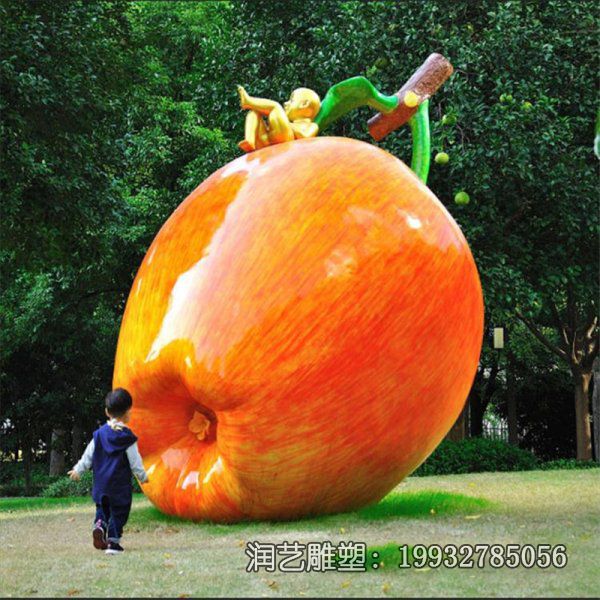 广场玻璃钢苹果雕塑 广场玻璃钢苹果雕塑