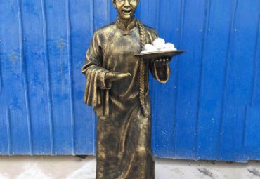 商业街店小二铜雕