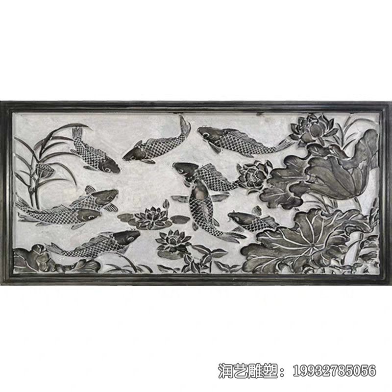 景区壁画鲤鱼荷花石雕 景区壁画鲤鱼荷花石雕
