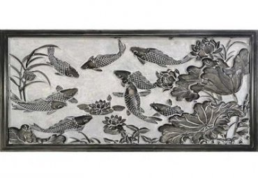 景区壁画鲤鱼荷花石雕