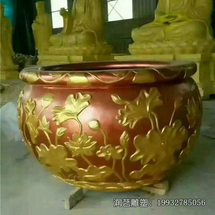 广场荷花雕刻水缸铜雕 广场荷花雕刻水缸铜雕