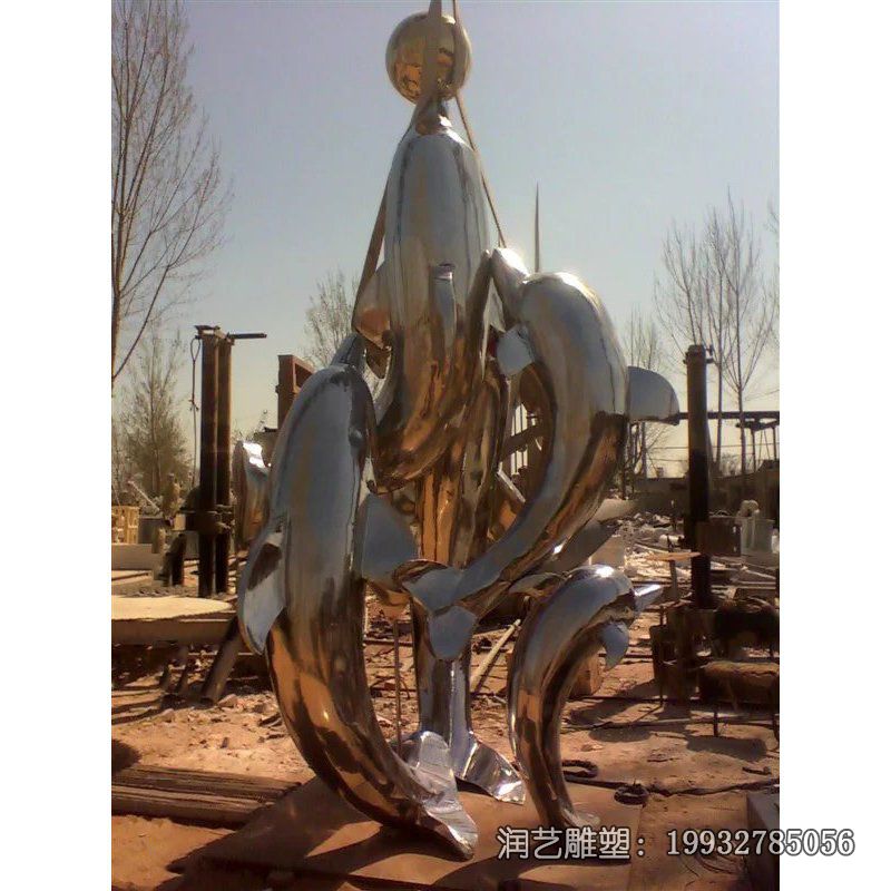 小区不锈钢海豚动物雕塑 小区不锈钢海豚动物雕塑
