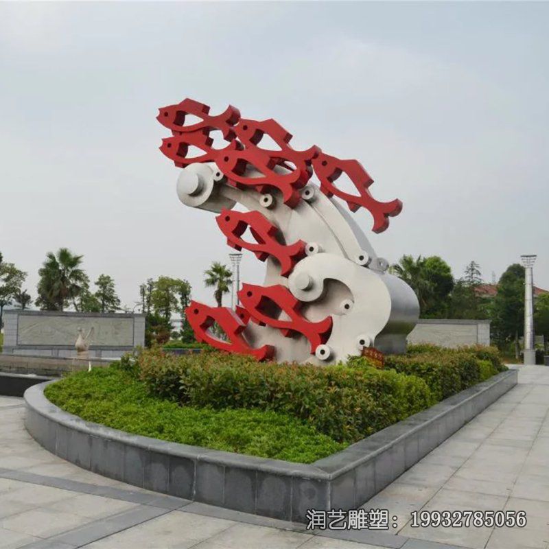 草坪不锈钢抽象鱼雕塑 草坪不锈钢抽象鱼雕塑
