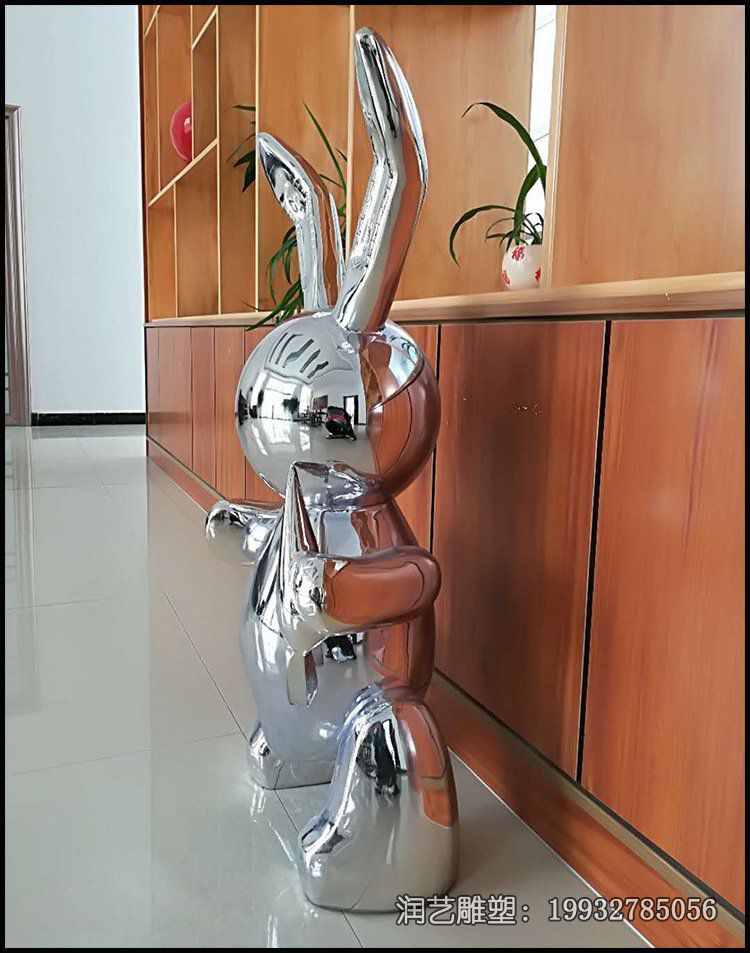 酒店不锈钢兔子雕塑 酒店不锈钢兔子雕塑