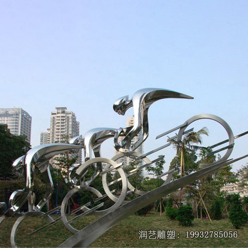 公园不锈钢抽象骑车人物雕塑 公园不锈钢抽象骑车人物雕塑
