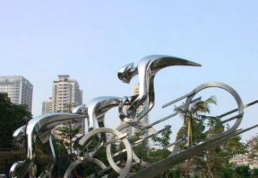公园不锈钢抽象骑车人物雕塑