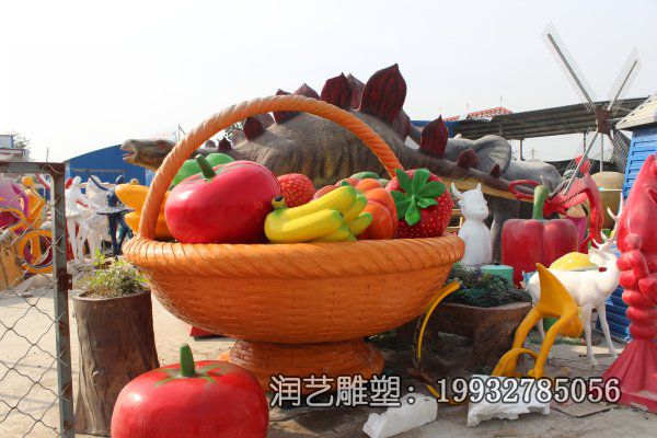 企业玻璃钢果篮景观雕塑 企业玻璃钢果篮景观雕塑