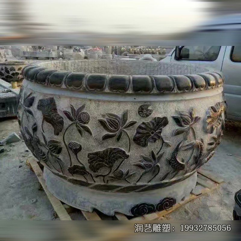 医院青石圆形鱼缸石雕 医院青石圆形鱼缸石雕