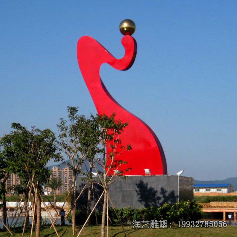 企业不锈钢红色飘带景观雕塑 企业不锈钢红色飘带景观雕塑