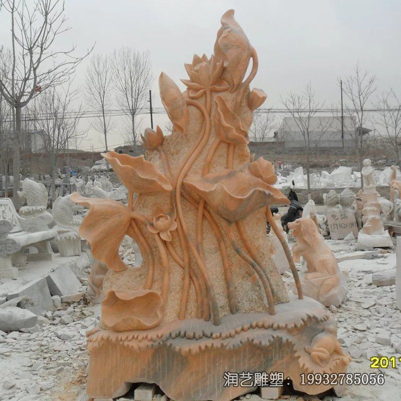 企业荷花与鱼景观石雕 企业荷花与鱼景观石雕