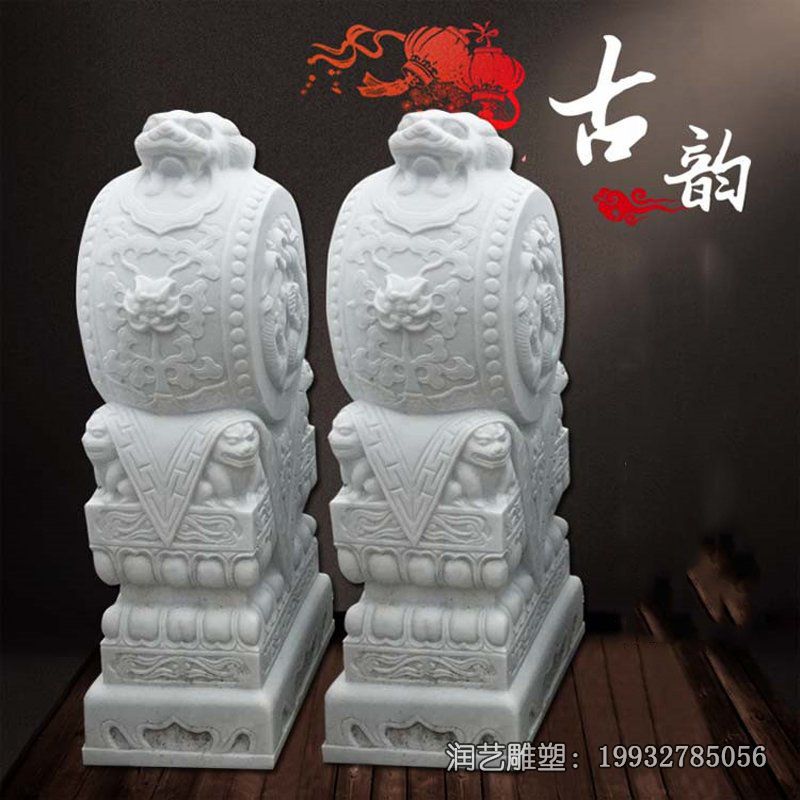 企业门口汉白玉抱鼓石景观石雕 企业门口汉白玉抱鼓石景观石雕