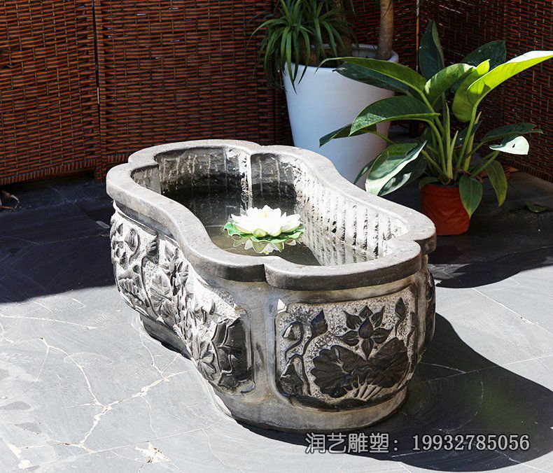 商业街荷花鱼缸石雕 商业街荷花鱼缸石雕