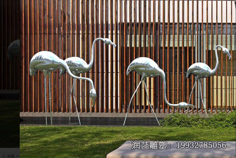 草坪不锈钢火烈鸟雕塑 草坪不锈钢火烈鸟雕塑