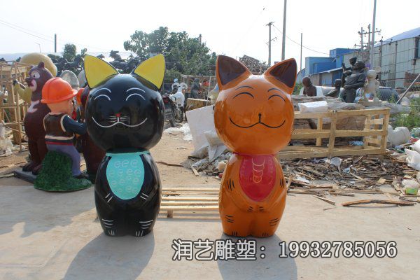 公园玻璃钢猫卡通雕塑 公园玻璃钢猫卡通雕塑