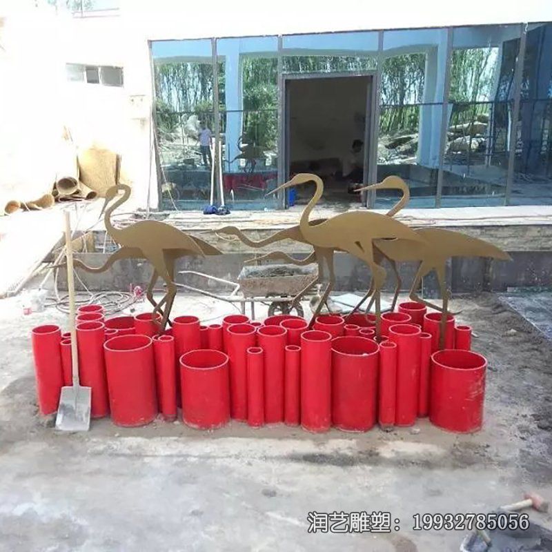 商业街不锈钢仙鹤雕塑 商业街不锈钢仙鹤雕塑