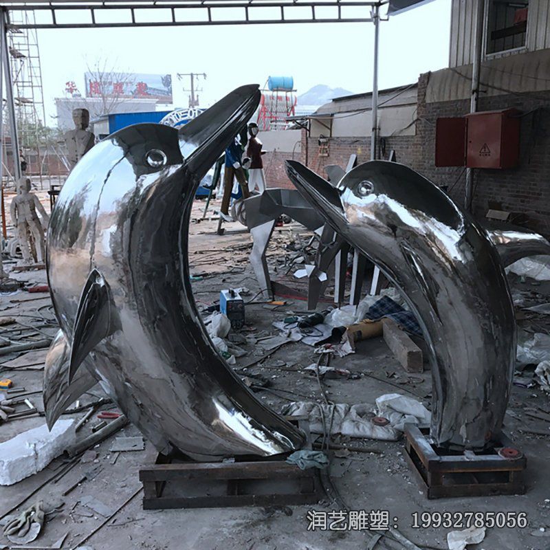 草坪不锈钢海豚动物雕塑 草坪不锈钢海豚动物雕塑