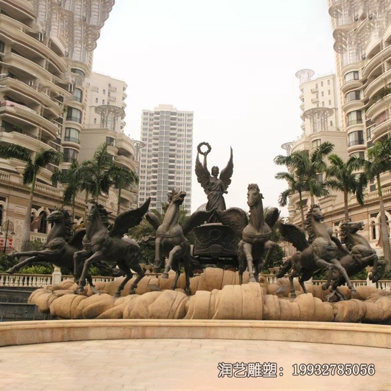 小区六匹飞马阿波罗战车景观铜雕 小区六匹飞马阿波罗战车景观铜雕