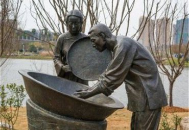 公园炒茶茶文化人物铜雕