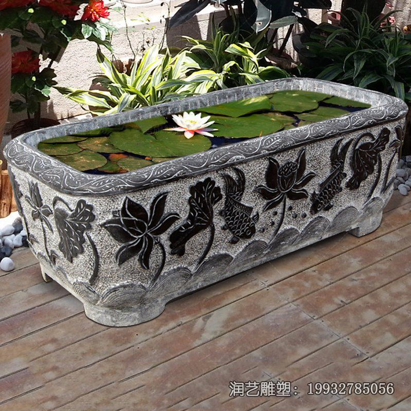 景区青石鱼缸景观石雕 景区青石鱼缸景观石雕