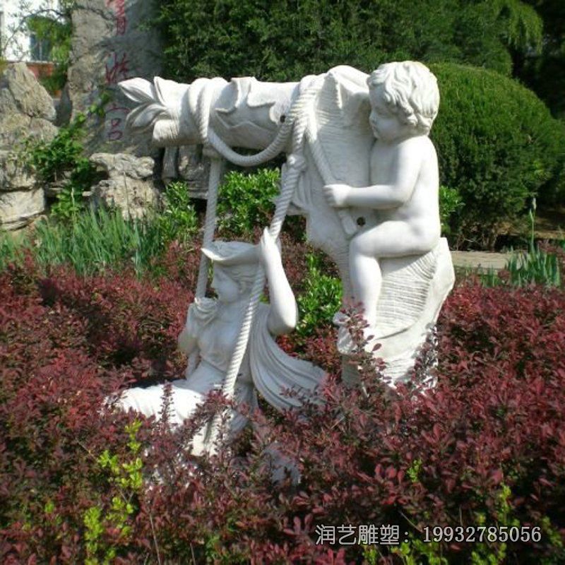 游乐场荡秋千儿童石雕 游乐场荡秋千儿童石雕