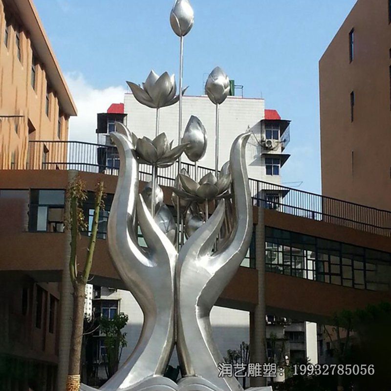 商业街不锈钢荷花景观雕塑 商业街不锈钢荷花景观雕塑