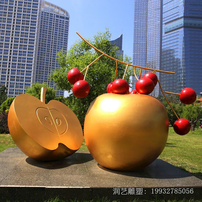 小区不锈钢苹果景观雕塑 小区不锈钢苹果景观雕塑