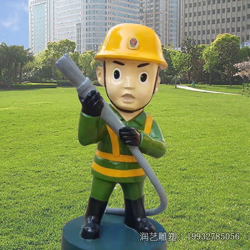 小区玻璃钢消防员卡通雕塑 小区玻璃钢消防员卡通雕塑