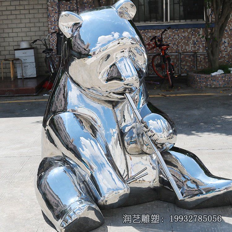 游乐场不锈钢熊猫雕塑 游乐场不锈钢熊猫雕塑
