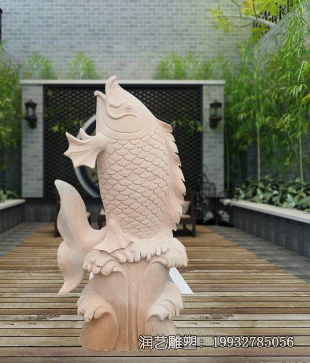 景区晚霞红鱼动物石雕 景区晚霞红鱼动物石雕