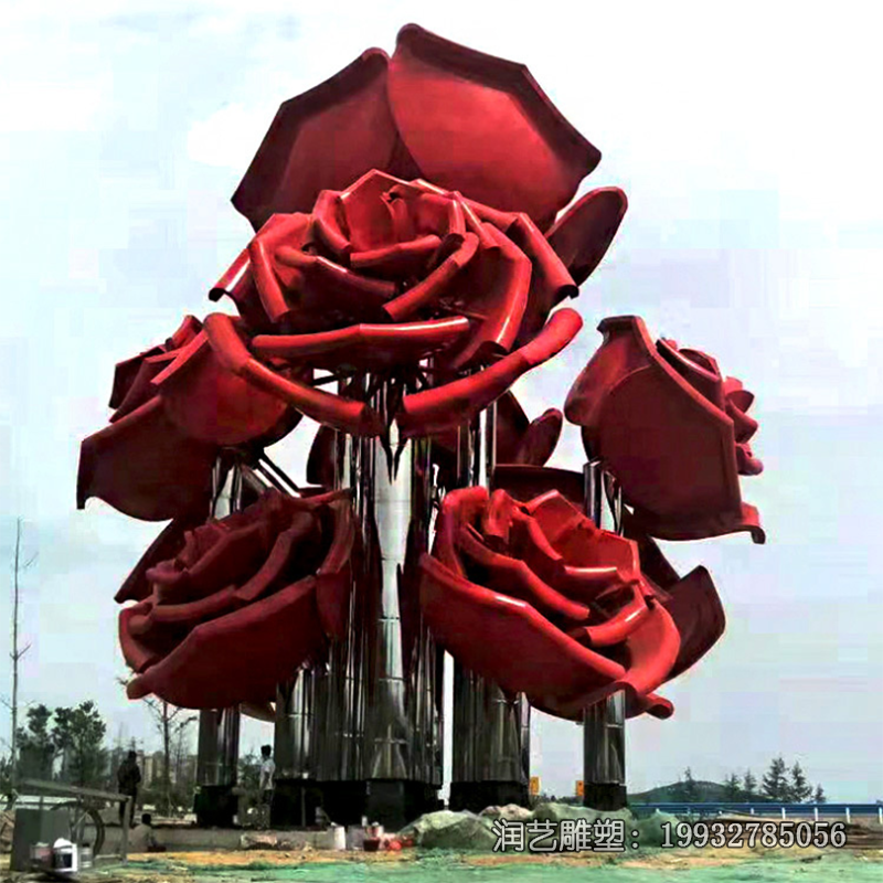 草坪不锈钢玫瑰花景观雕塑 草坪不锈钢玫瑰花景观雕塑
