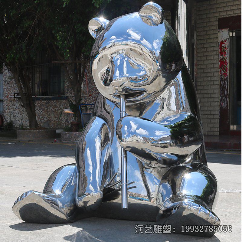 游乐场不锈钢熊猫雕塑 游乐场不锈钢熊猫雕塑