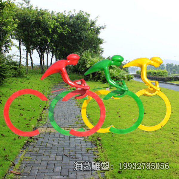 广场玻璃钢骑车人物雕塑 广场玻璃钢骑车人物雕塑