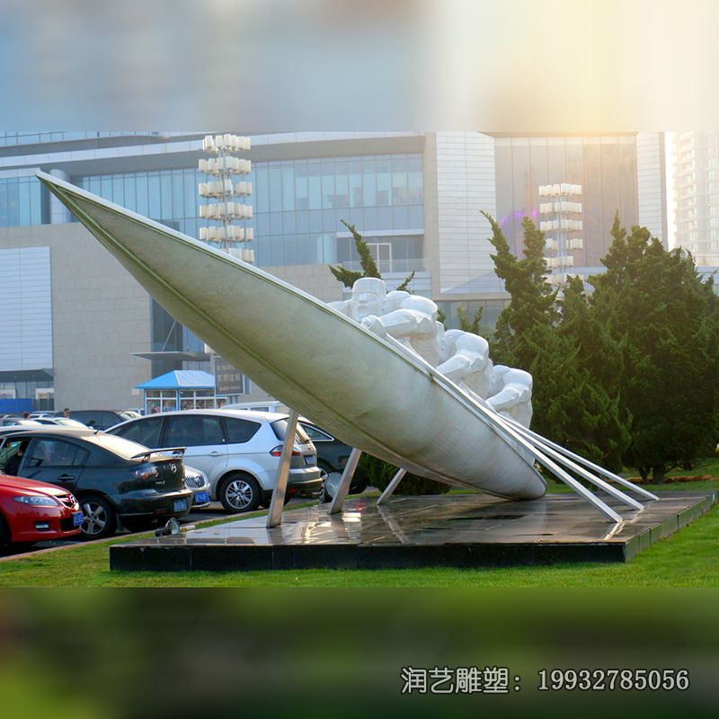 城市不锈钢划船人物雕塑 城市不锈钢划船人物雕塑